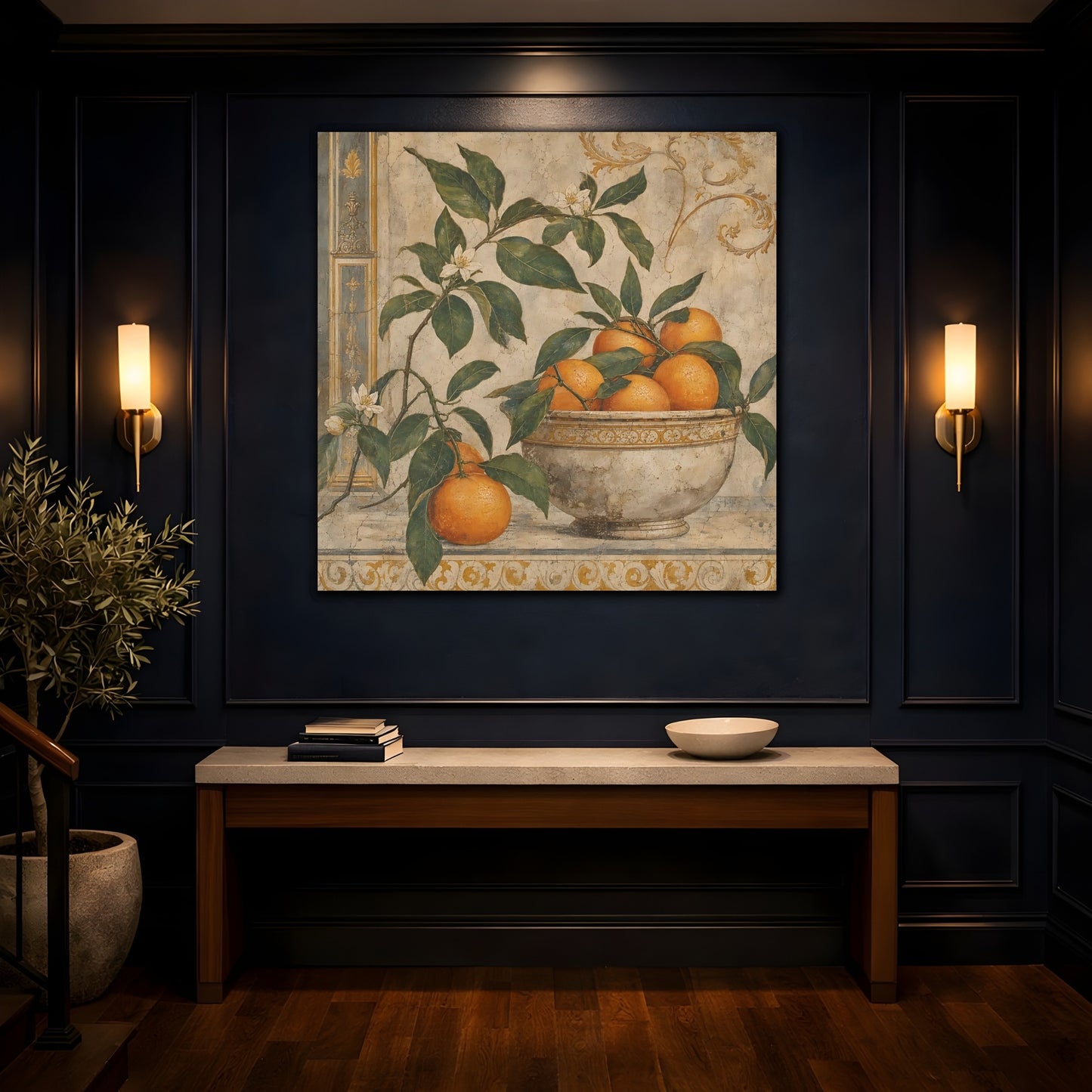 Mockup 4. Nature Oranges Orange And Green shown as stretched canvas wall art