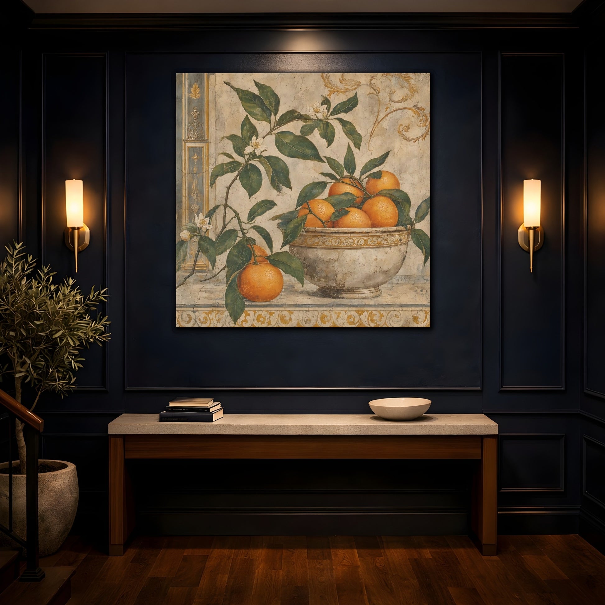 Mockup 4. Nature Oranges Orange And Green shown as stretched canvas wall art