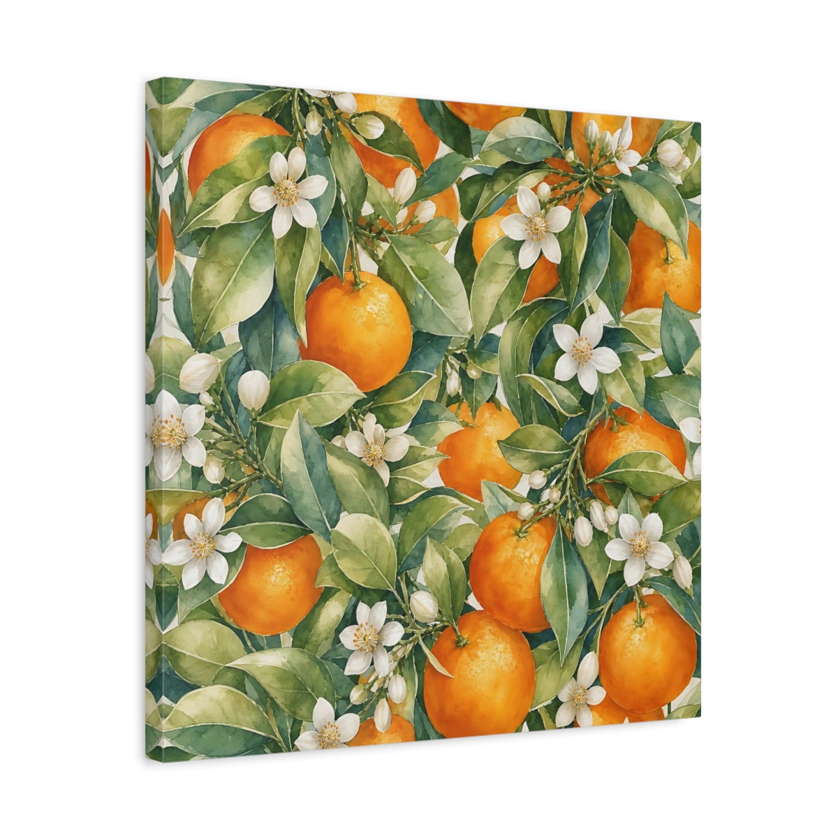 Side Mockup 5. Nature Oranges Orange Botanical shown as stretched canvas wall art