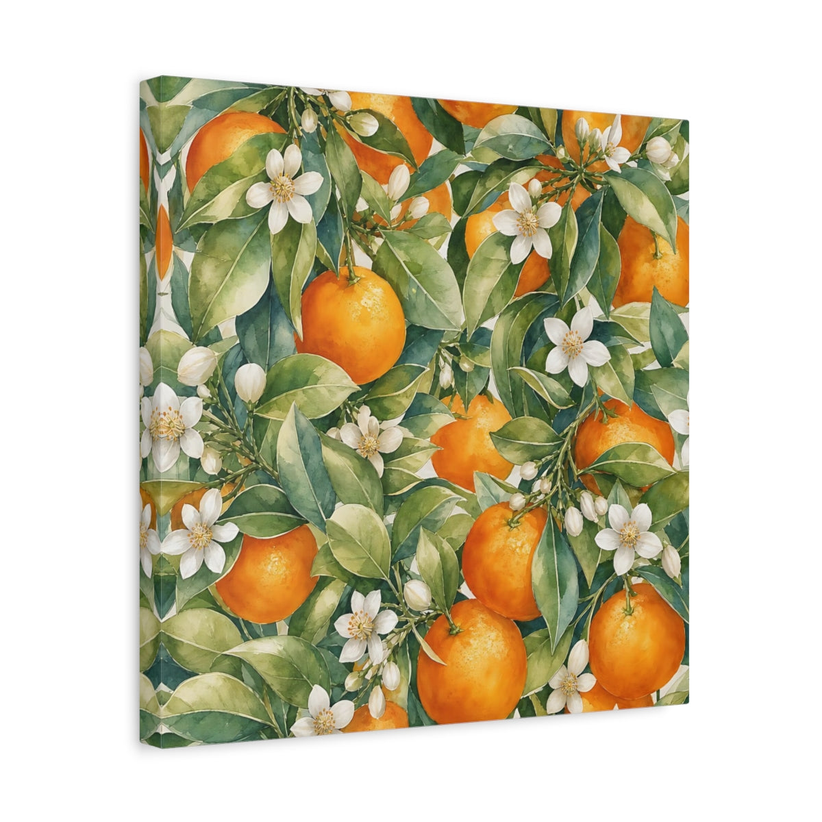 Side Mockup 6. Nature Oranges Orange Botanical shown as stretched canvas wall art