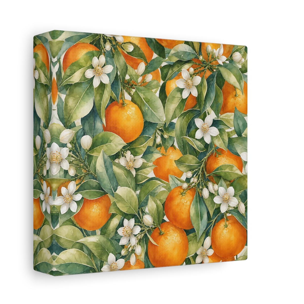 Side Mockup 2. Nature Oranges Orange Botanical shown as stretched canvas wall art