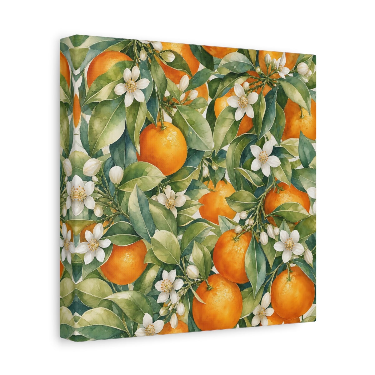 Side Mockup 9. Nature Oranges Orange Botanical shown as stretched canvas wall art