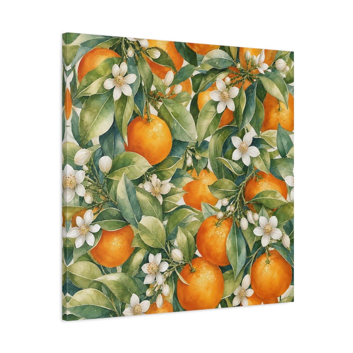 Side Mockup 3. Nature Oranges Orange Botanical shown as stretched canvas wall art