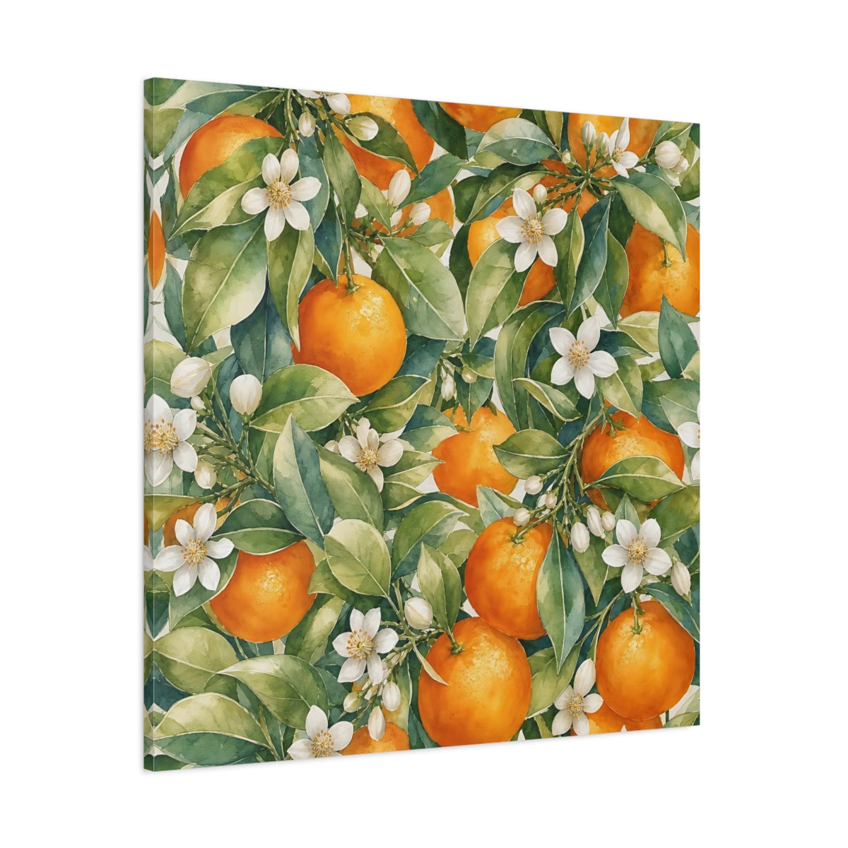 Side Mockup 1. Nature Oranges Orange Botanical shown as stretched canvas wall art