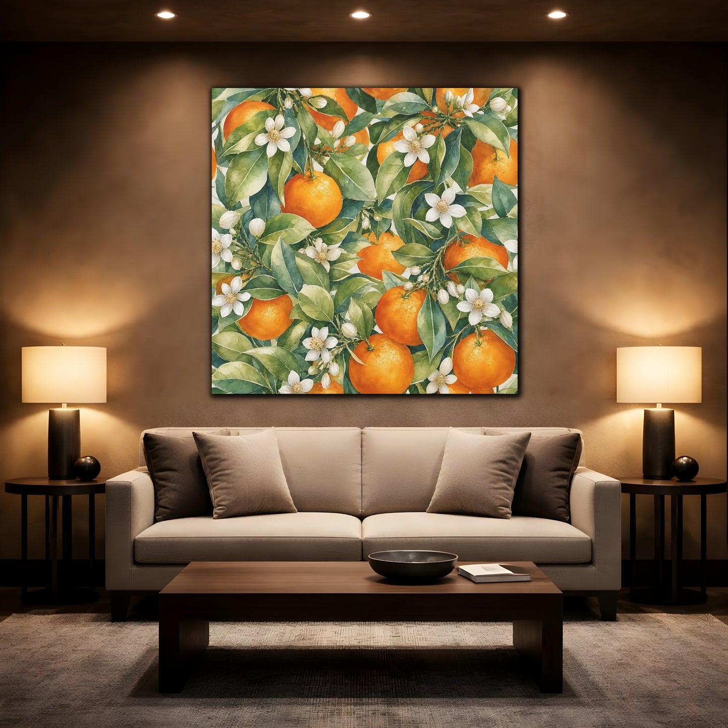 Mockup 2. Nature Oranges Orange Botanical shown as stretched canvas wall art