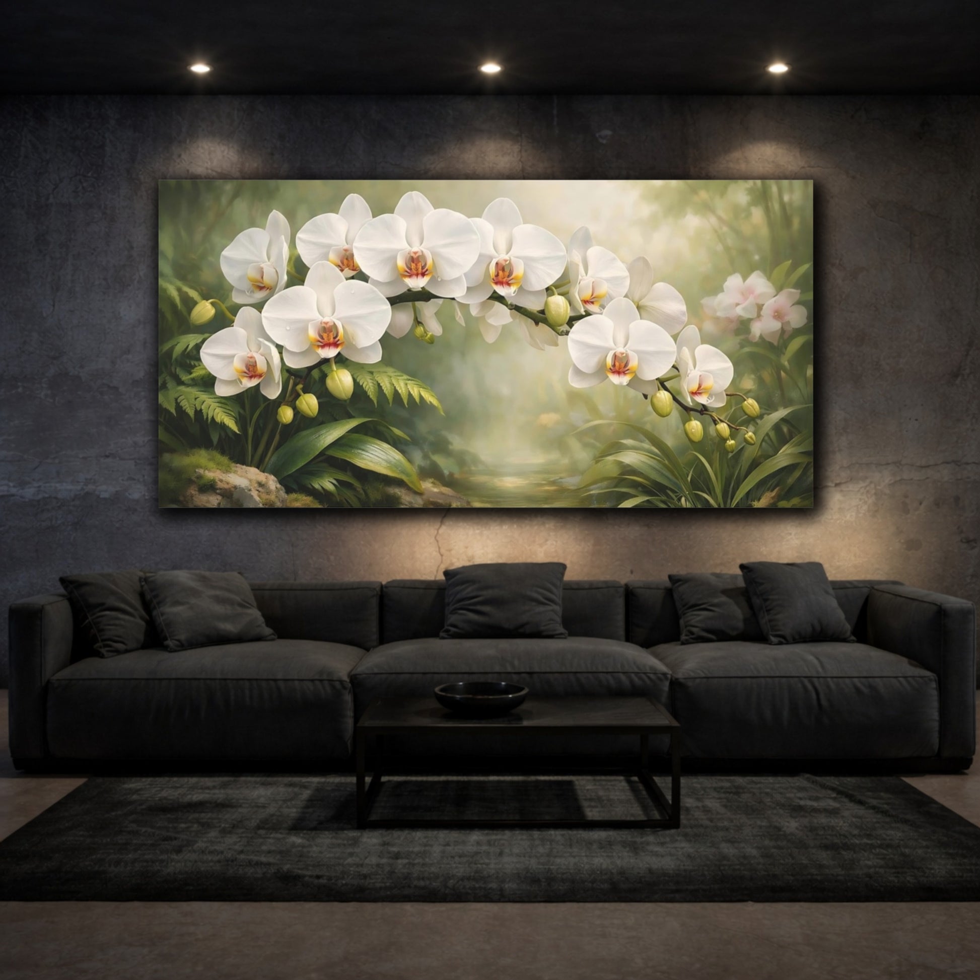 Mockup 2. Nature Orchid Flowers White Orchid shown as stretched canvas wall art