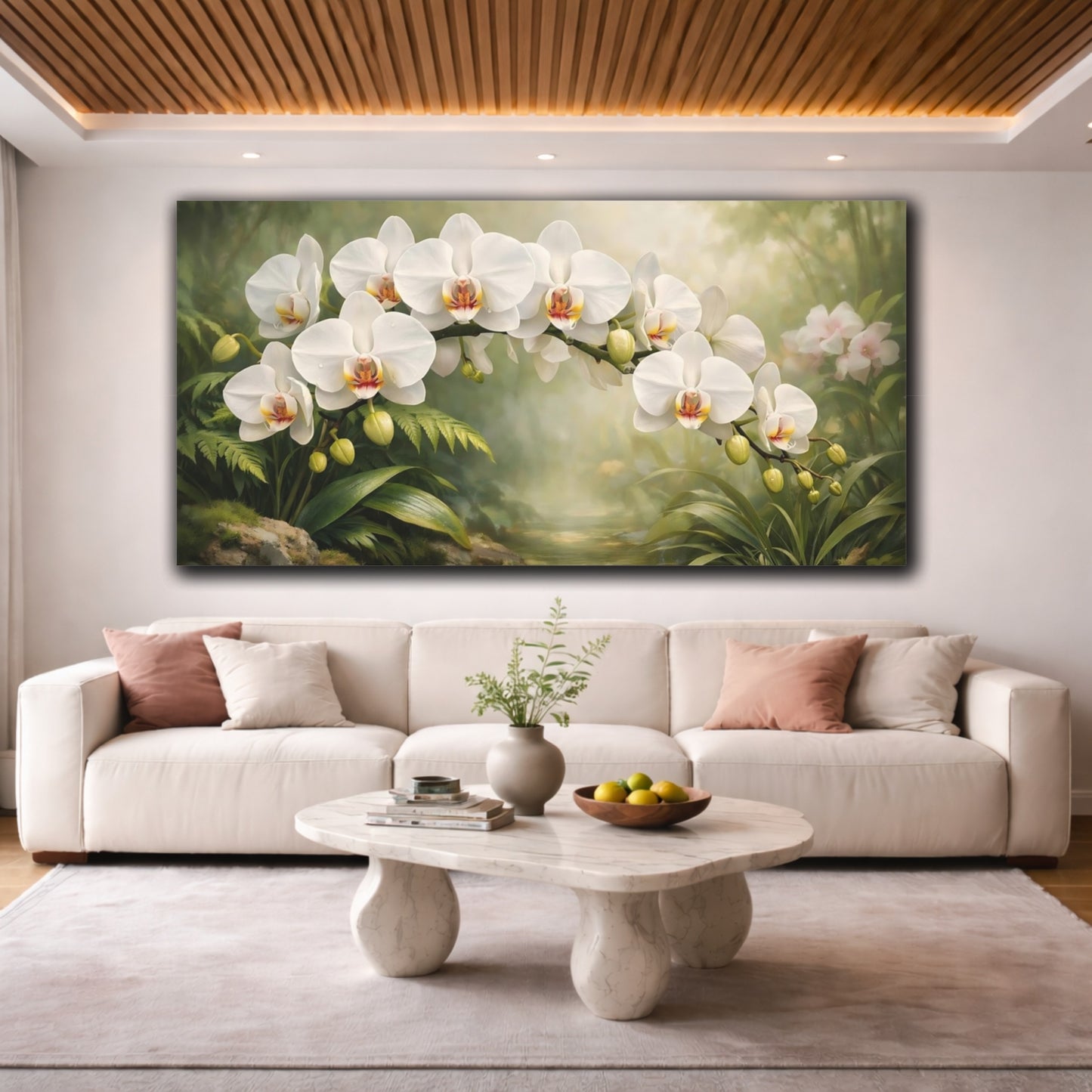 Mockup 3. Nature Orchid Flowers White Orchid shown as stretched canvas wall art