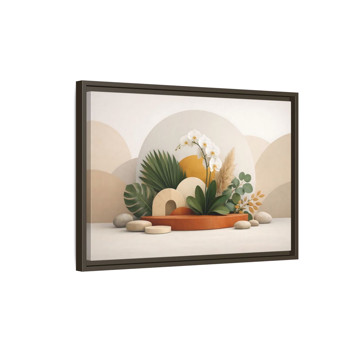 Side Mockup 2. Nature Orchid Neutral Botanical shown as stretched canvas wall art