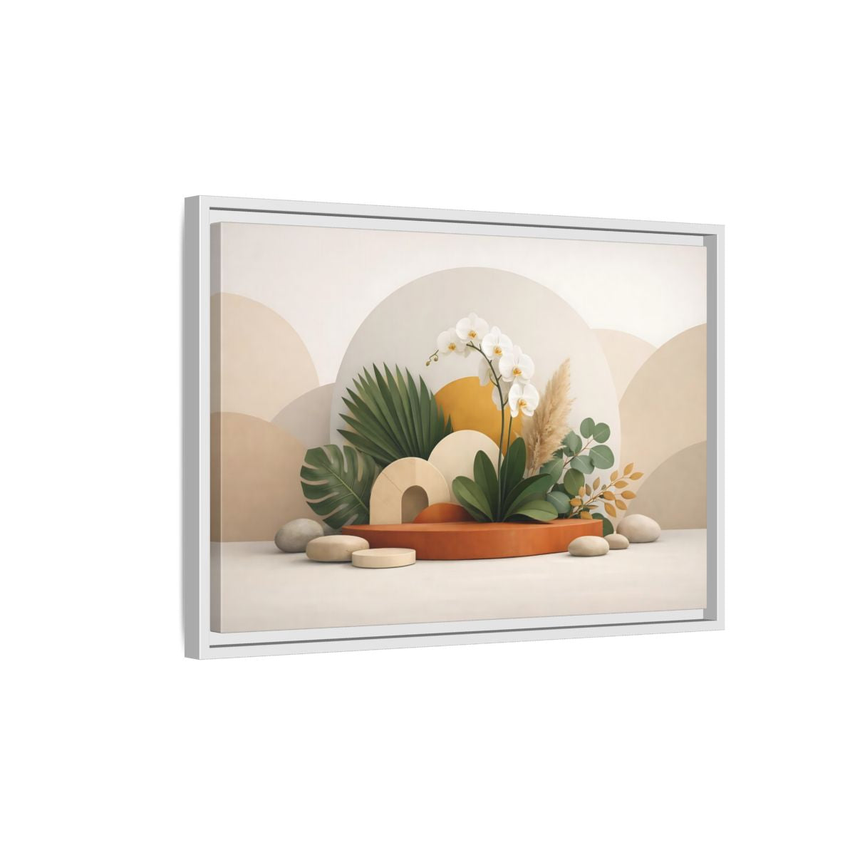 Side Mockup 1. Nature Orchid Neutral Botanical shown as stretched canvas wall art