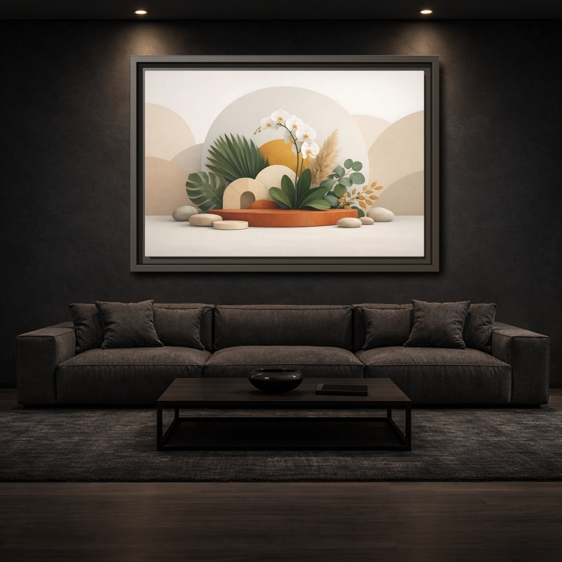 Mockup 2. Nature Orchid Neutral Botanical shown as stretched canvas wall art