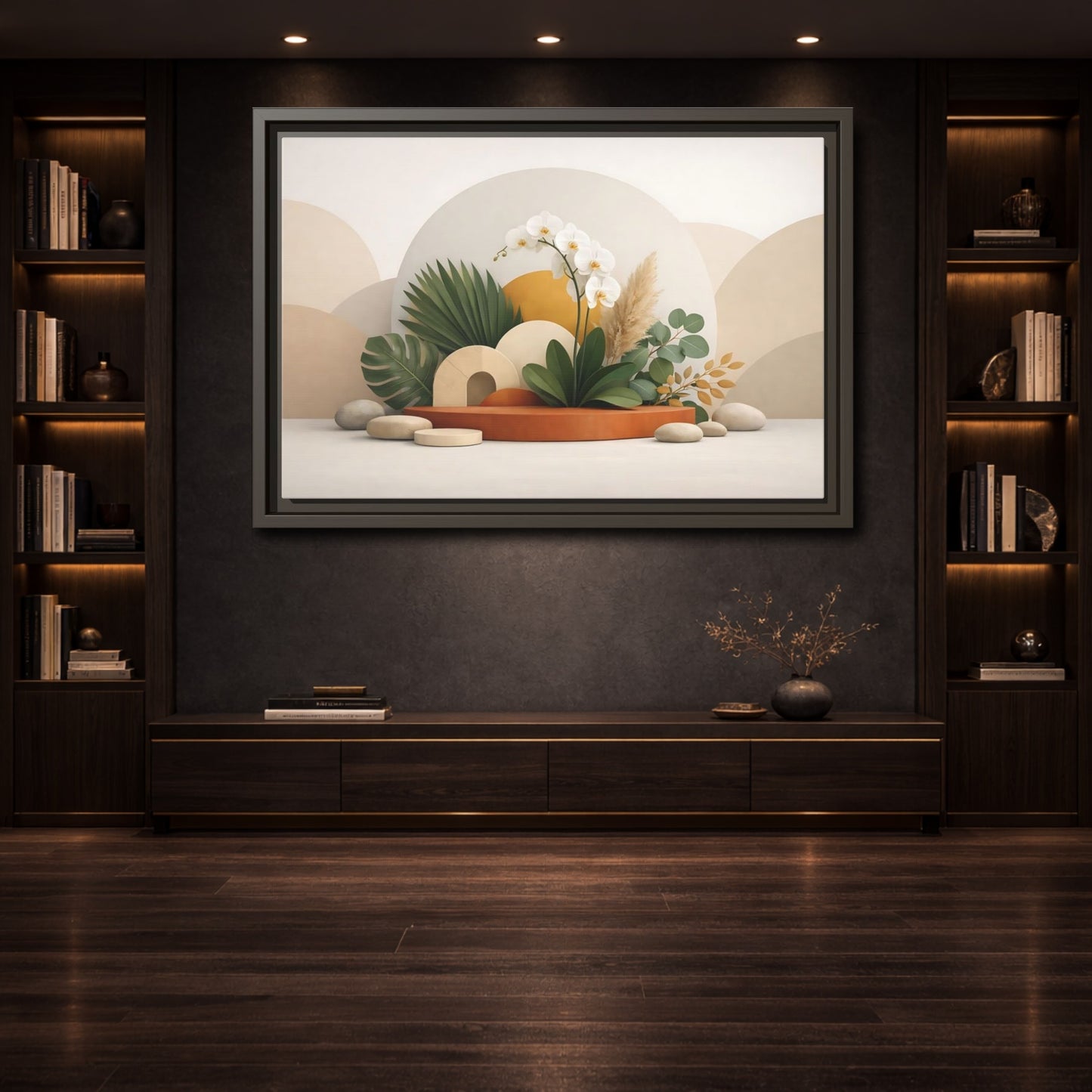 Mockup 3. Nature Orchid Neutral Botanical shown as stretched canvas wall art