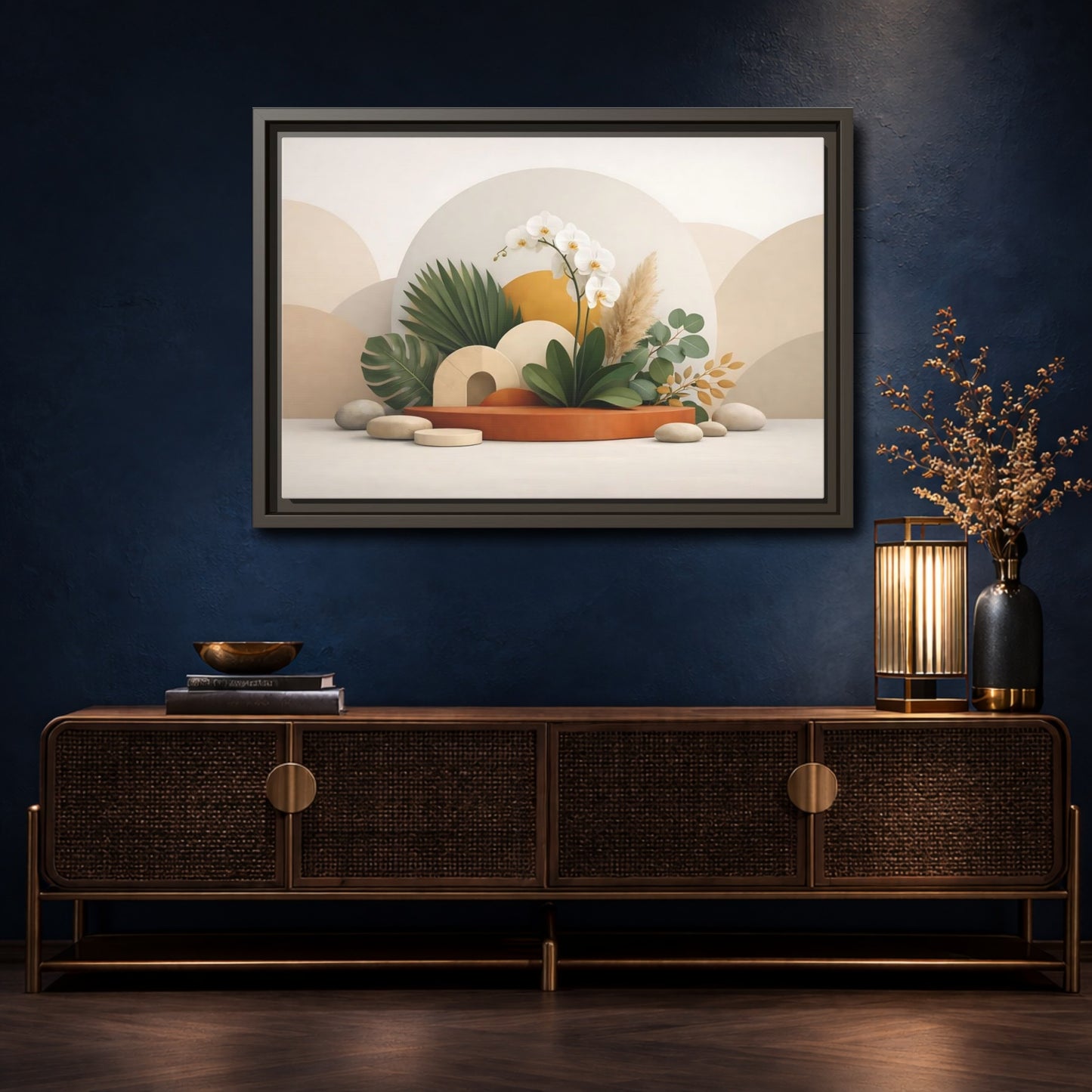Mockup 4. Nature Orchid Neutral Botanical shown as stretched canvas wall art
