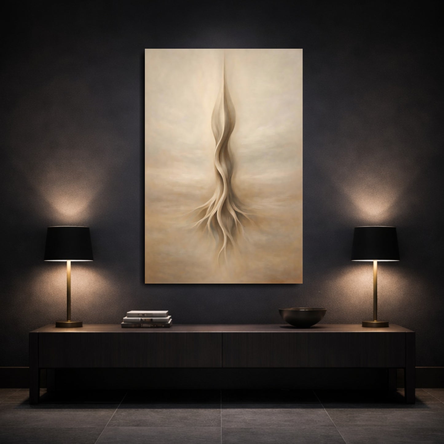 Mockup 2. Nature Organic Form Brown And Beige Abstract shown as stretched canvas wall art