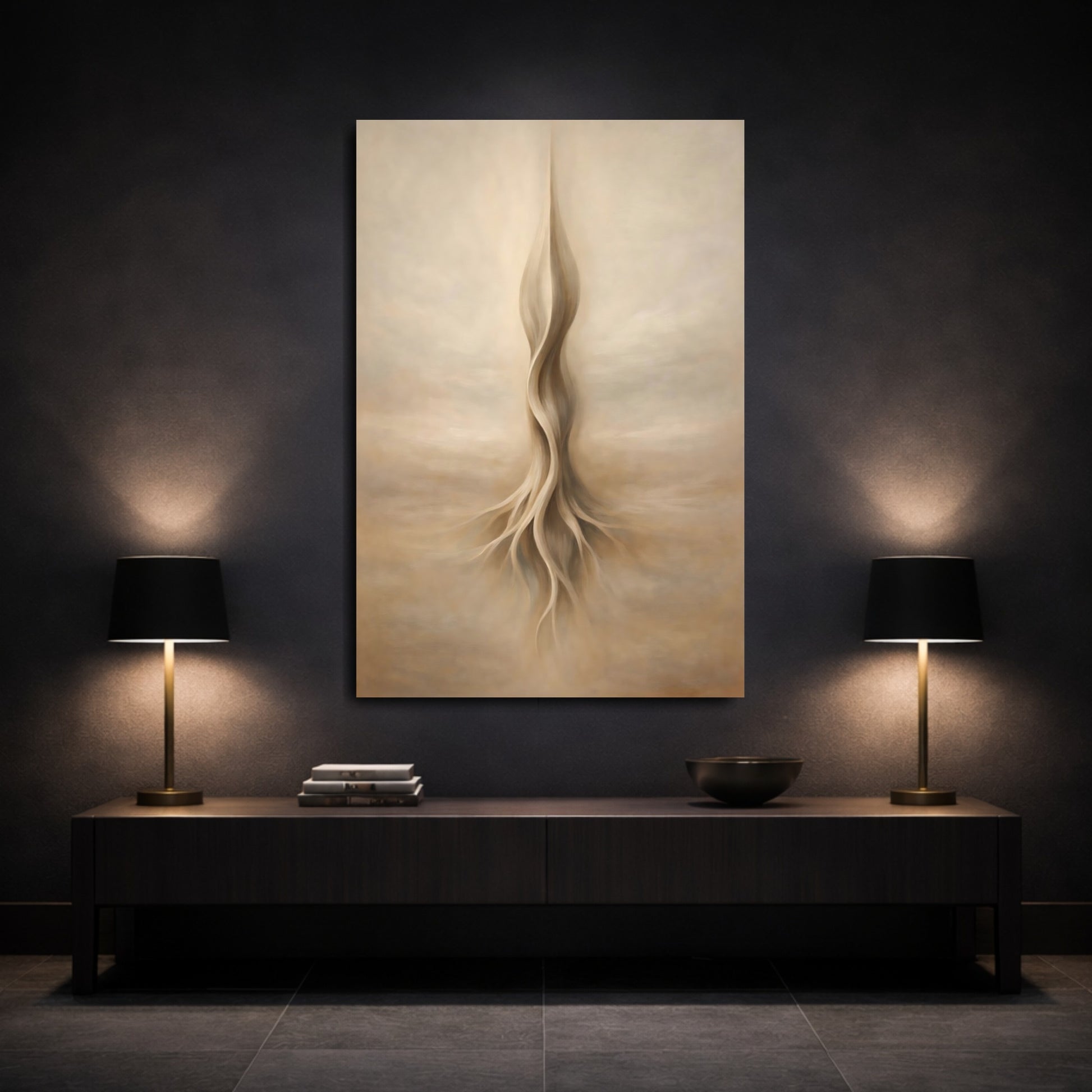 Mockup 2. Nature Organic Form Brown And Beige Abstract shown as stretched canvas wall art