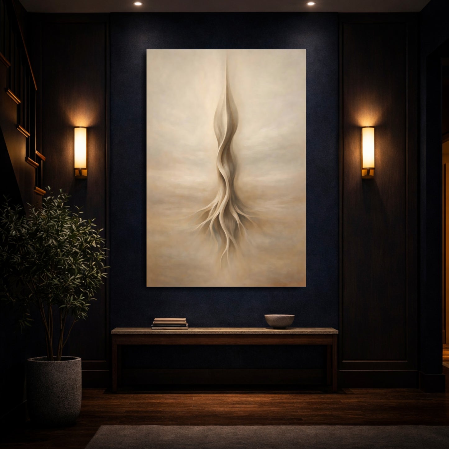 Mockup 3. Nature Organic Form Brown And Beige Abstract shown as stretched canvas wall art