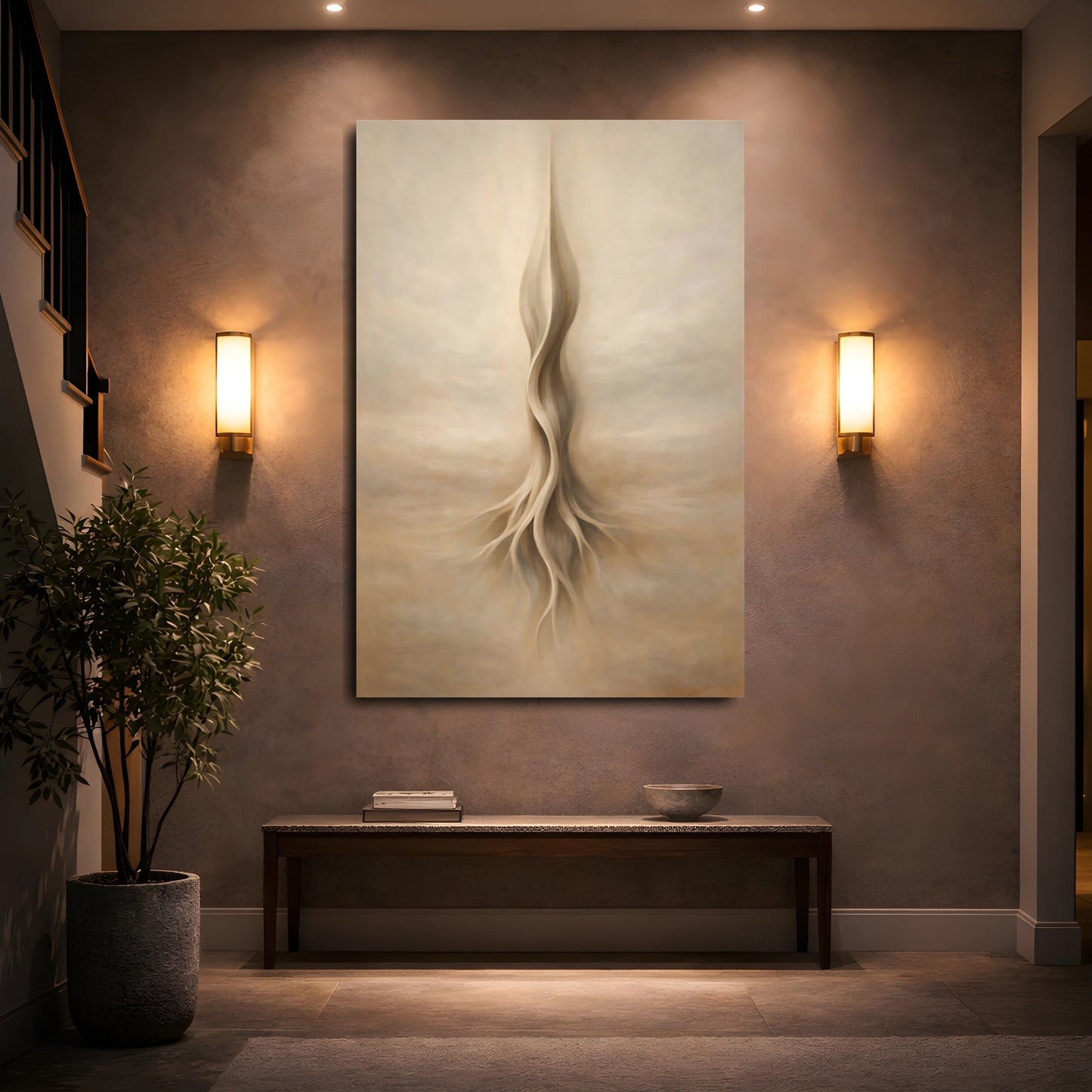 Mockup 4. Nature Organic Form Brown And Beige Abstract shown as stretched canvas wall art