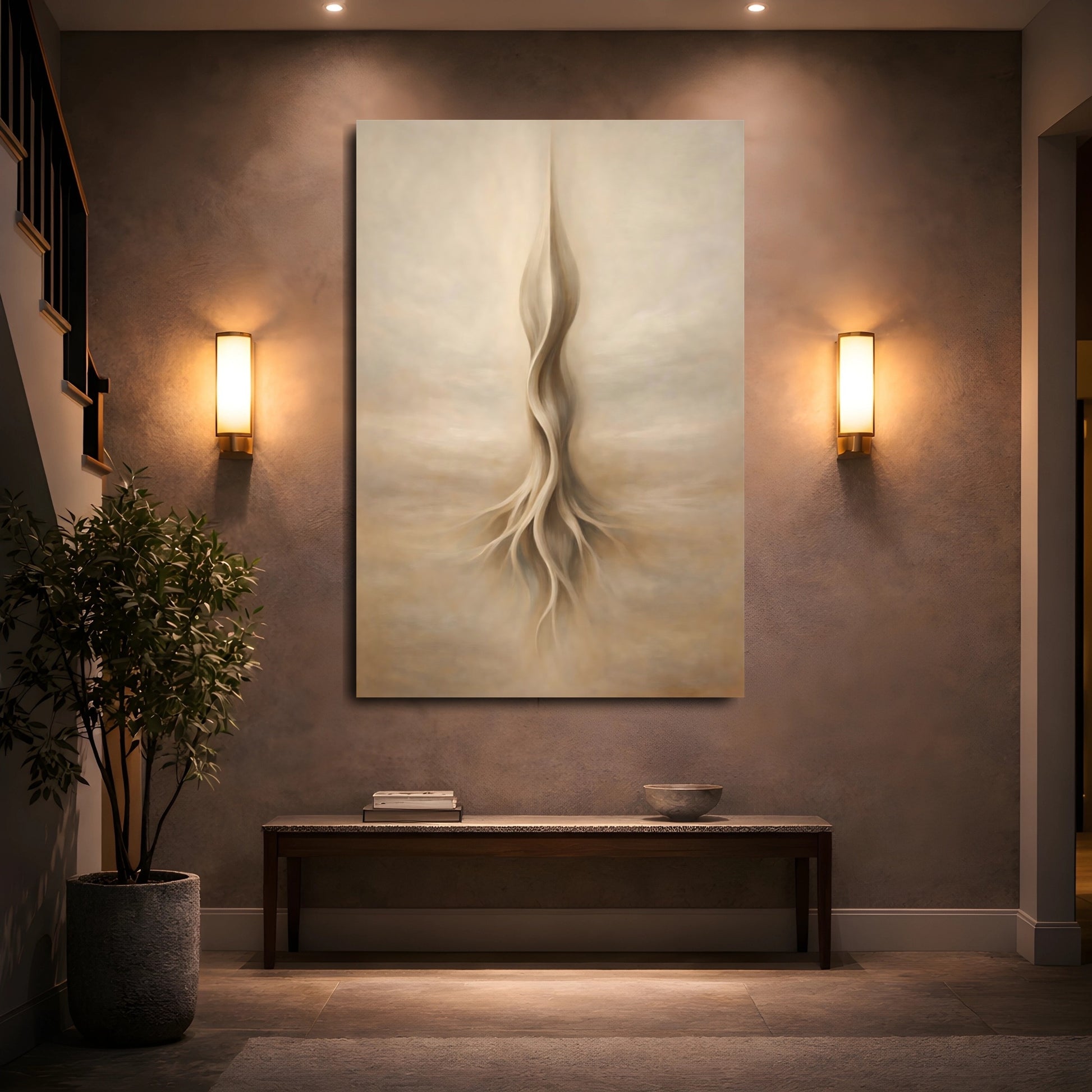 Mockup 4. Nature Organic Form Brown And Beige Abstract shown as stretched canvas wall art
