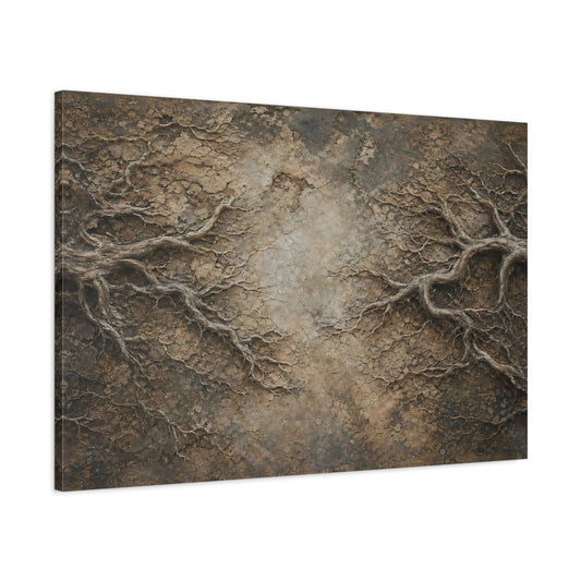 Main Mockup. Nature Organic Roots Brown And Beige shown as stretched canvas wall art