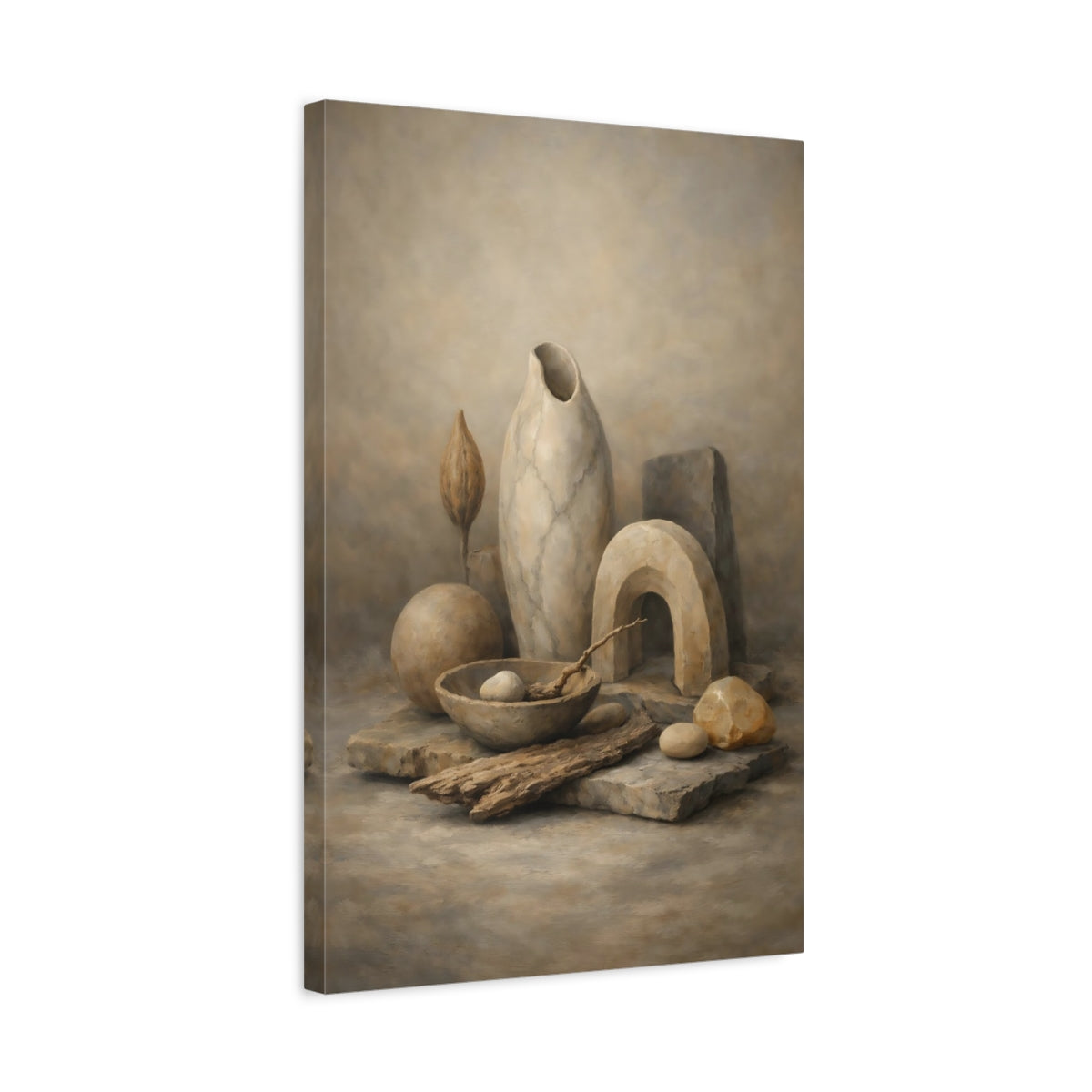 Side Mockup 3. Nature Organic Still Life Neutral Tones Still Life shown as stretched canvas wall art