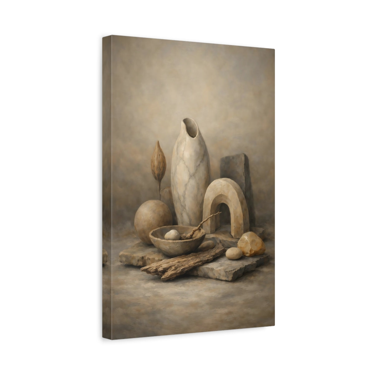 Side Mockup 4. Nature Organic Still Life Neutral Tones Still Life shown as stretched canvas wall art