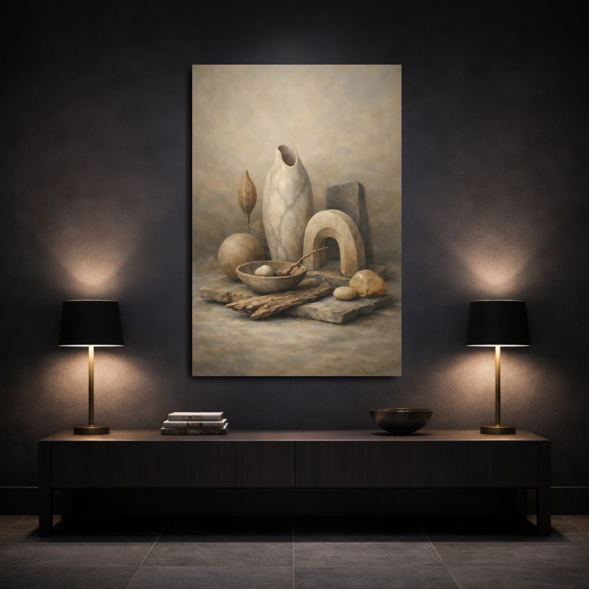 Mockup 2. Nature Organic Still Life Neutral Tones Still Life shown as stretched canvas wall art