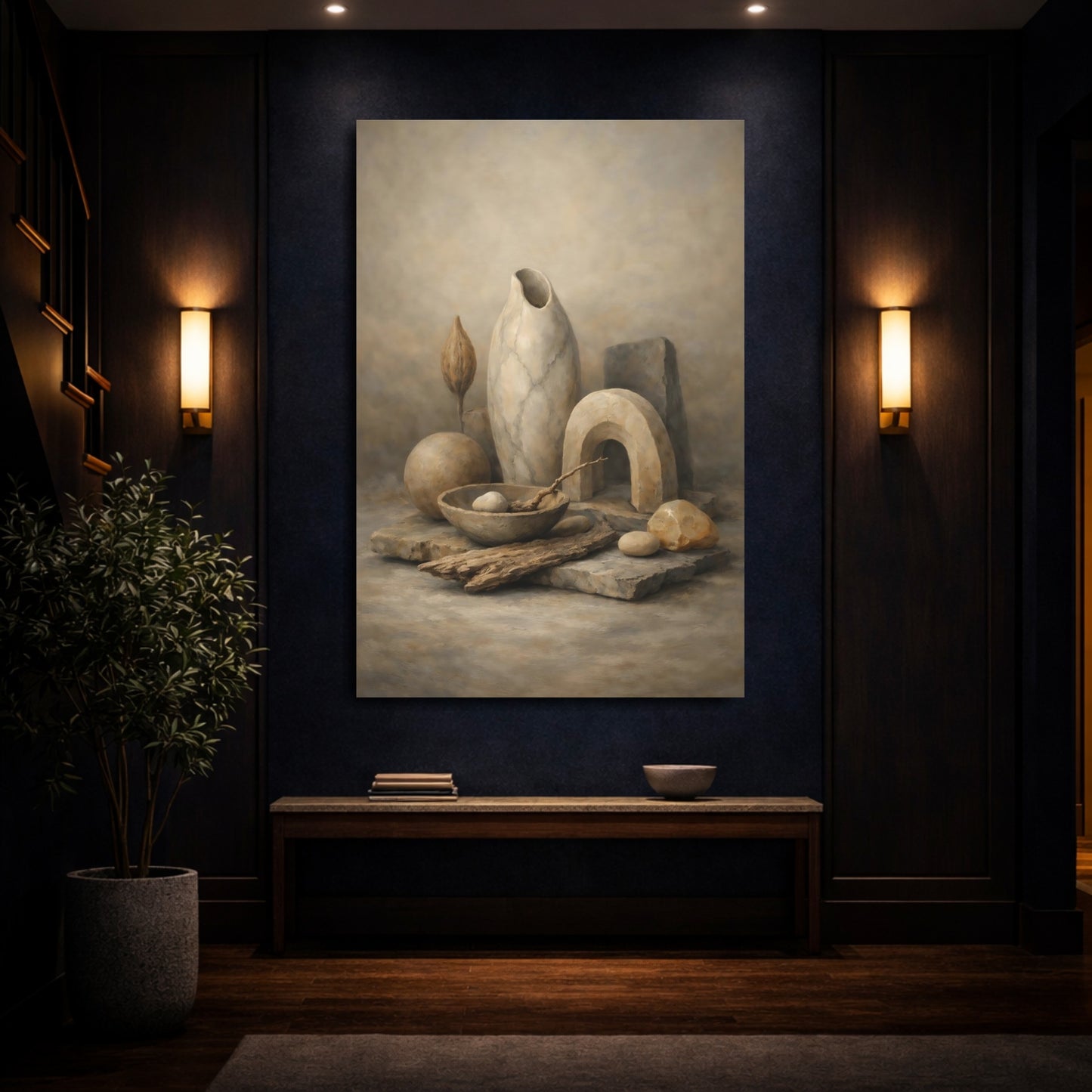 Mockup 3. Nature Organic Still Life Neutral Tones Still Life shown as stretched canvas wall art