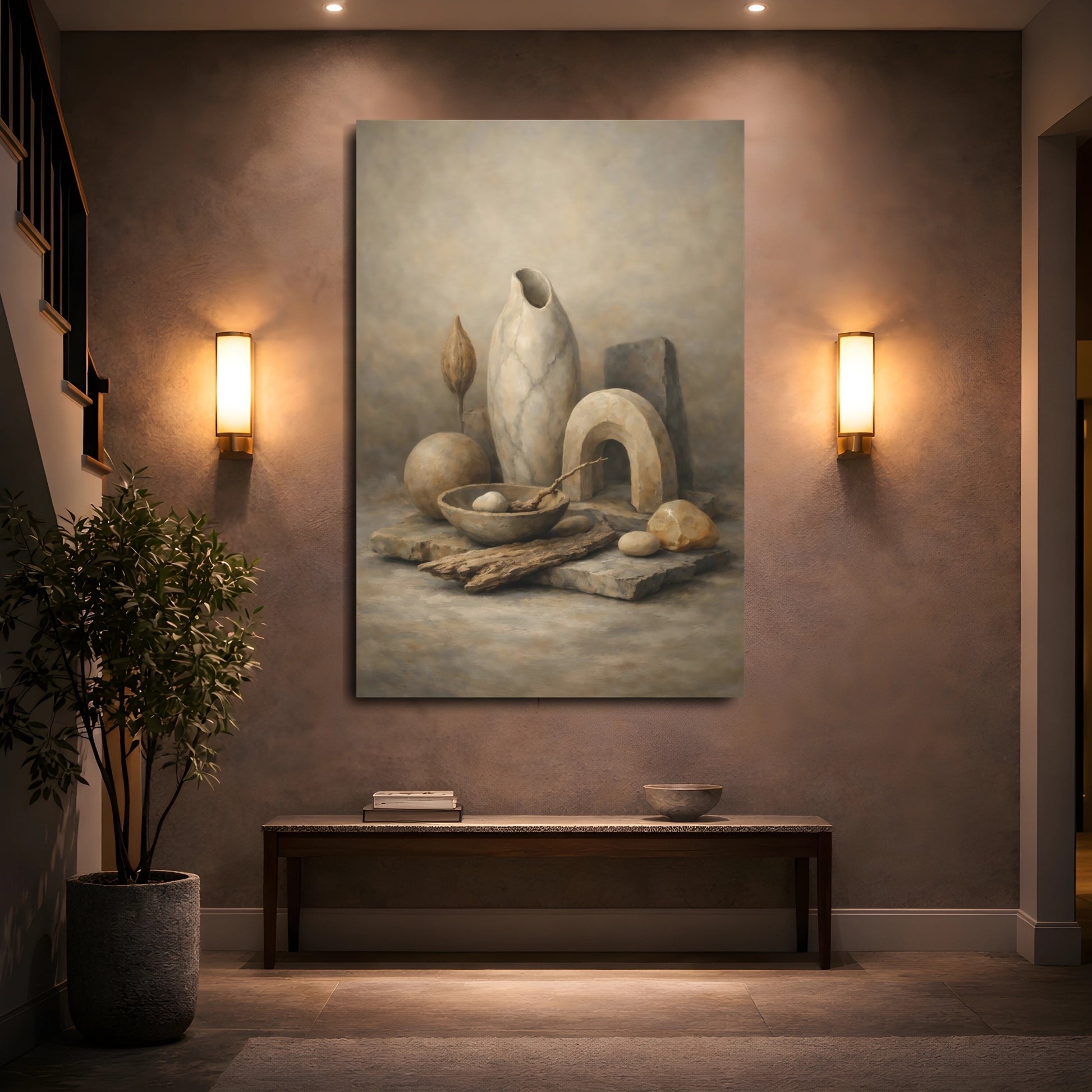 Mockup 4. Nature Organic Still Life Neutral Tones Still Life shown as stretched canvas wall art