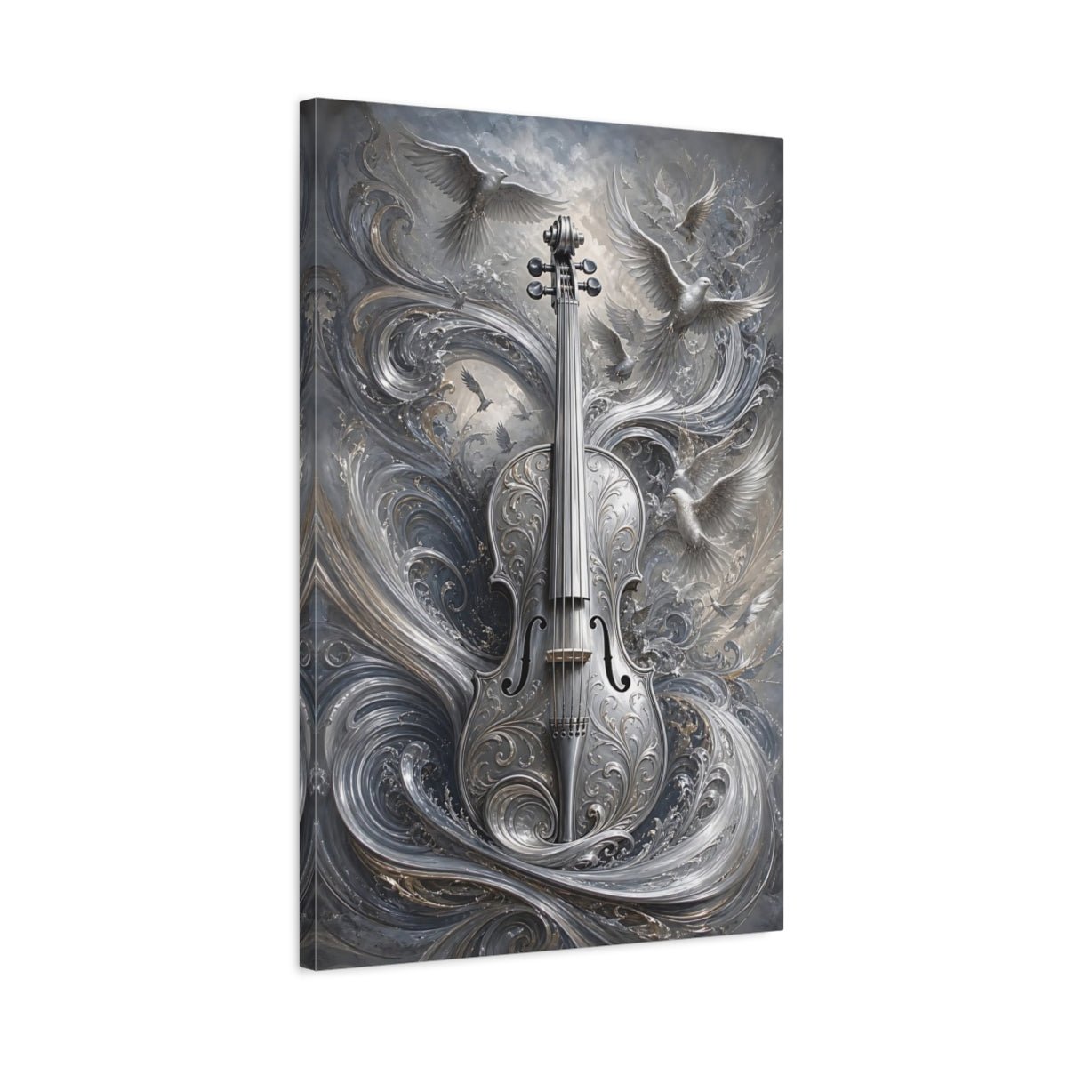 Nature Ornate Violin Silver Art Canvas Print – Decor for Living Room, Above Console Table - YesArtYes