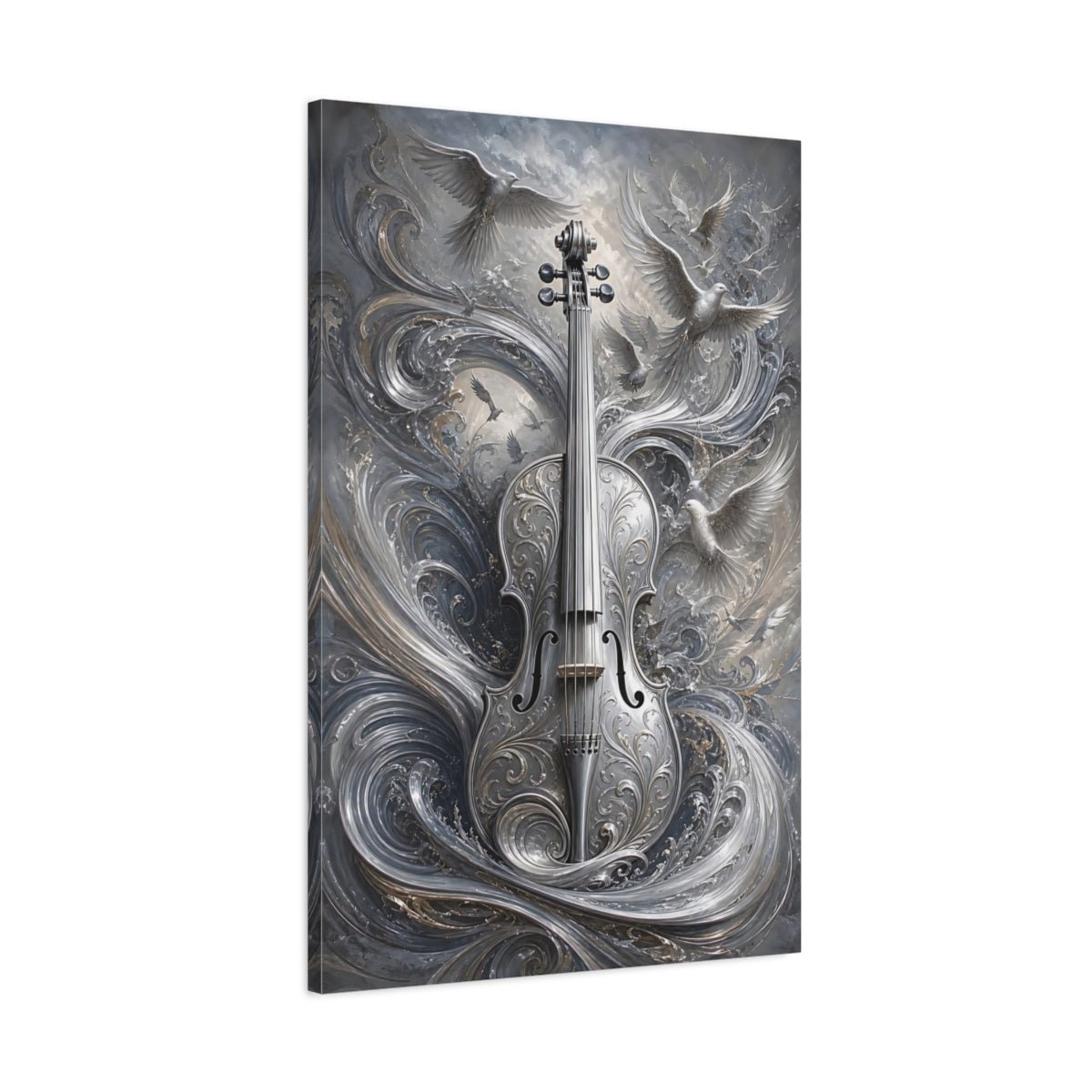 Nature Ornate Violin Silver Art Canvas Print – Decor for Living Room, Above Console Table - YesArtYes