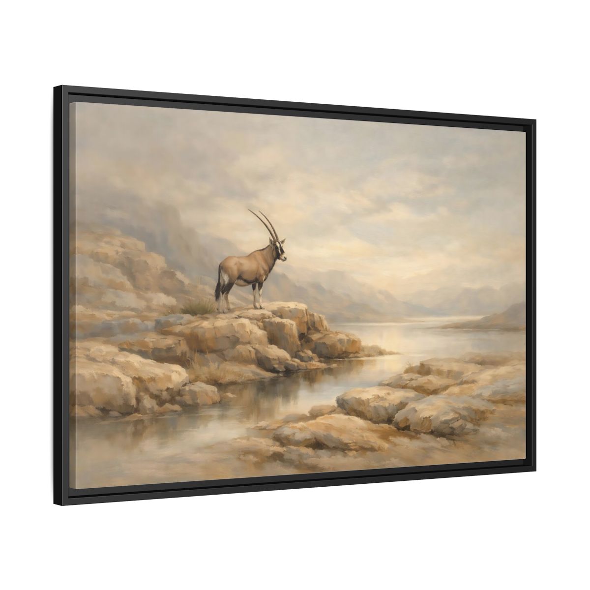 Side Mockup 13. Nature Oryx Brown And Grey Landscape shown as stretched canvas wall art