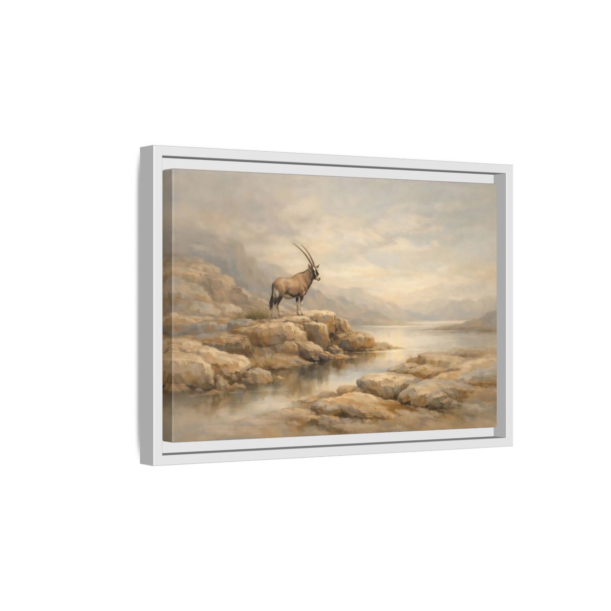 Side Mockup 4. Nature Oryx Brown And Grey Landscape shown as stretched canvas wall art