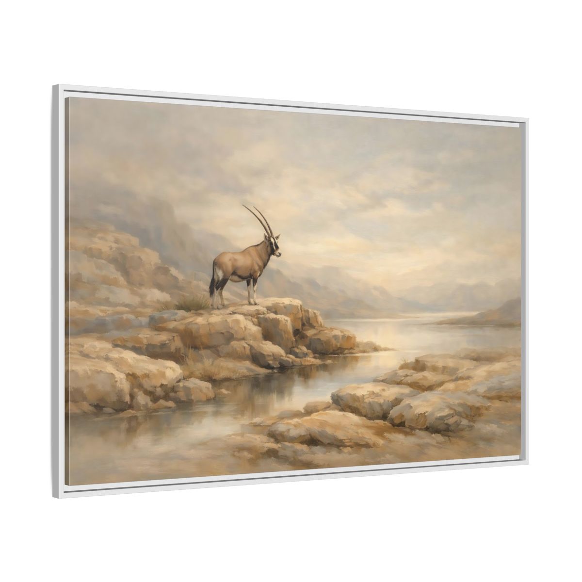 Side Mockup 7. Nature Oryx Brown And Grey Landscape shown as stretched canvas wall art