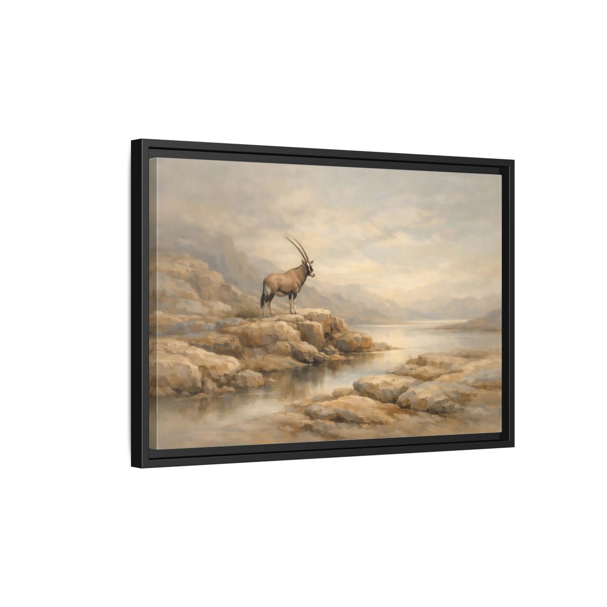 Side Mockup 3. Nature Oryx Brown And Grey Landscape shown as stretched canvas wall art