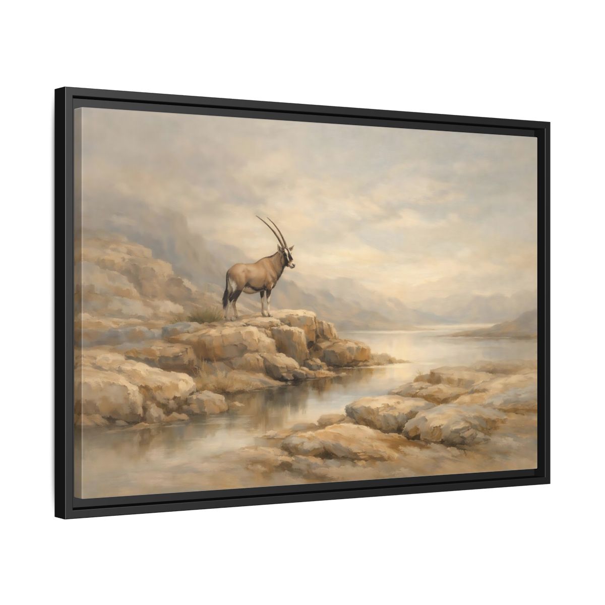 Side Mockup 14. Nature Oryx Brown And Grey Landscape shown as stretched canvas wall art
