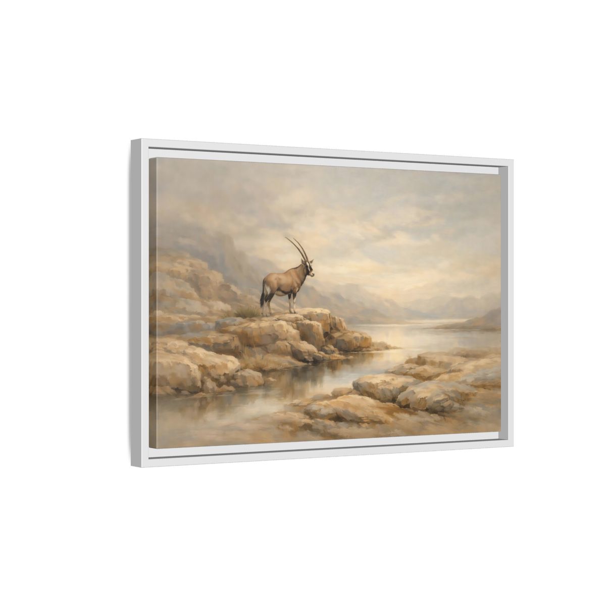 Side Mockup 1. Nature Oryx Brown And Grey Landscape shown as stretched canvas wall art