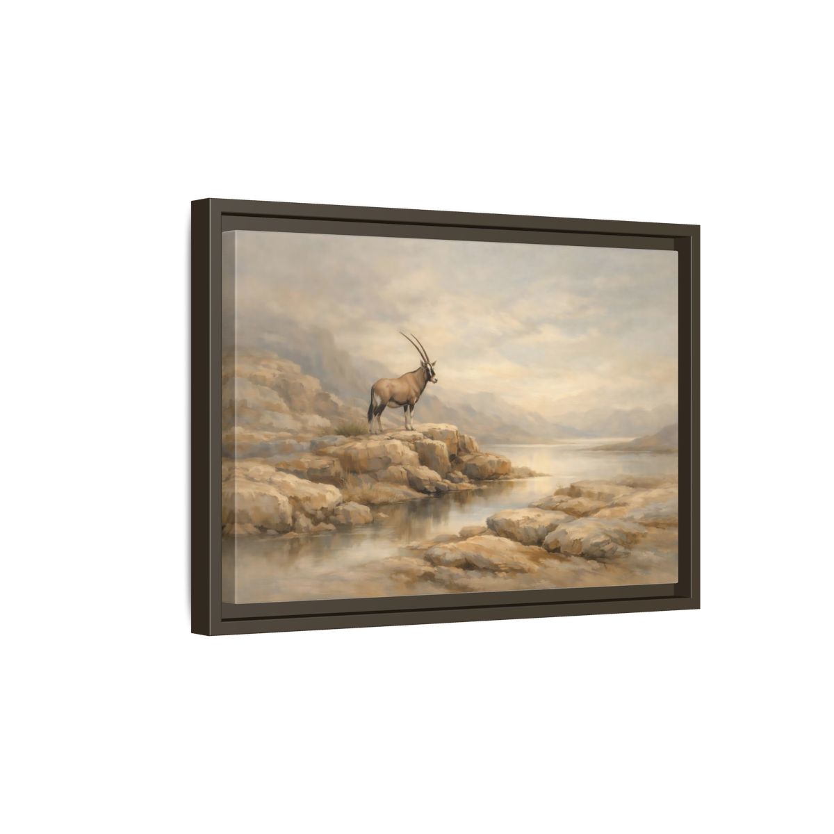 Side Mockup 5. Nature Oryx Brown And Grey Landscape shown as stretched canvas wall art