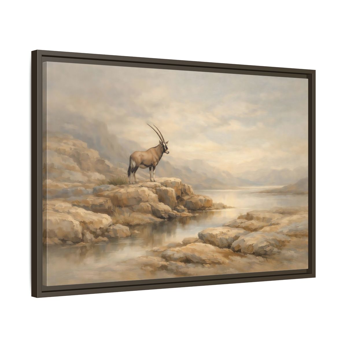 Side Mockup 11. Nature Oryx Brown And Grey Landscape shown as stretched canvas wall art