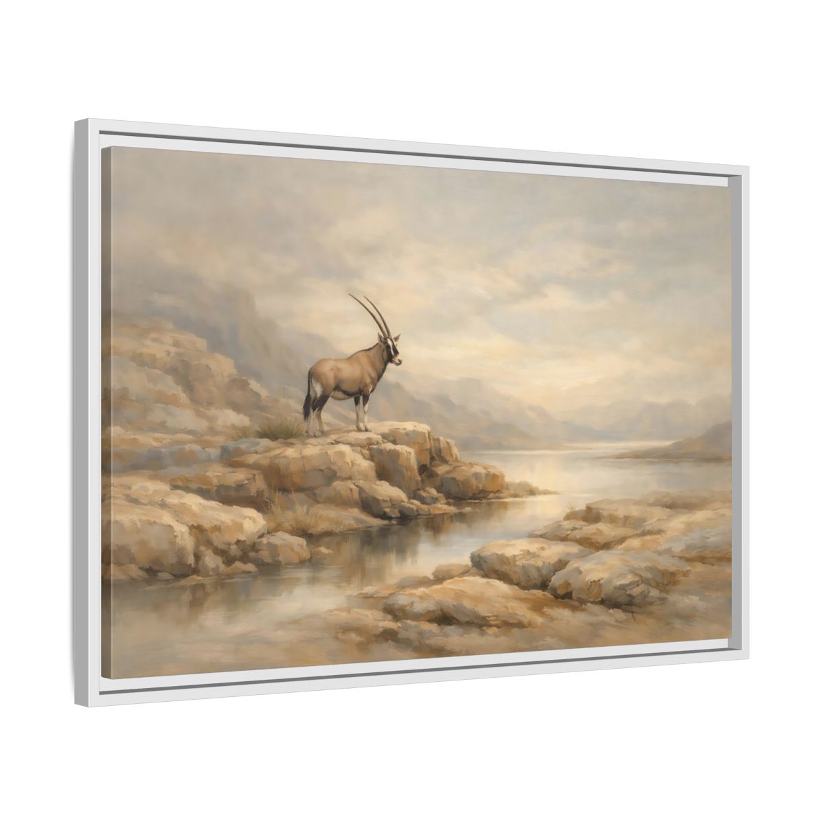 Side Mockup 10. Nature Oryx Brown And Grey Landscape shown as stretched canvas wall art