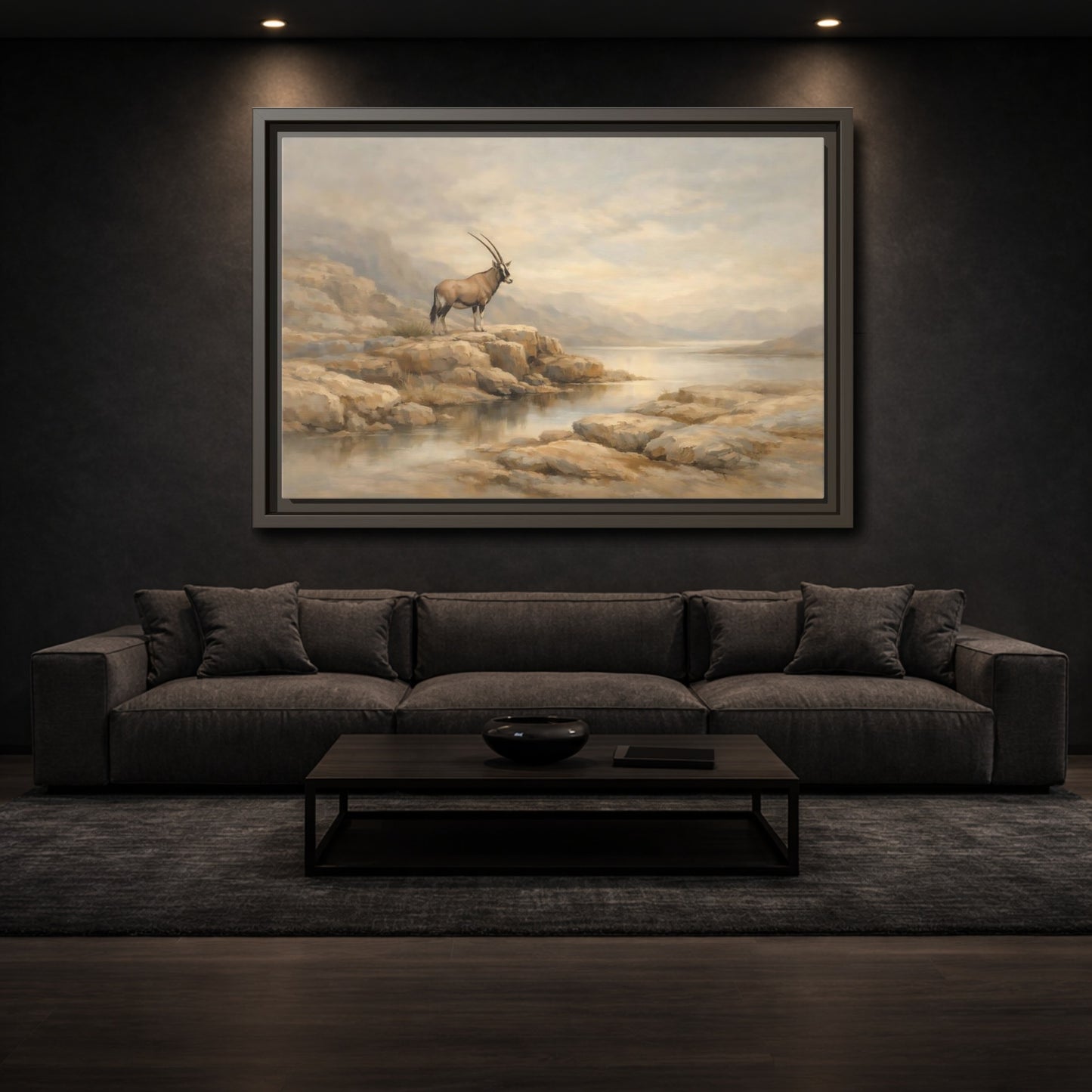 Mockup 2. Nature Oryx Brown And Grey Landscape shown as stretched canvas wall art