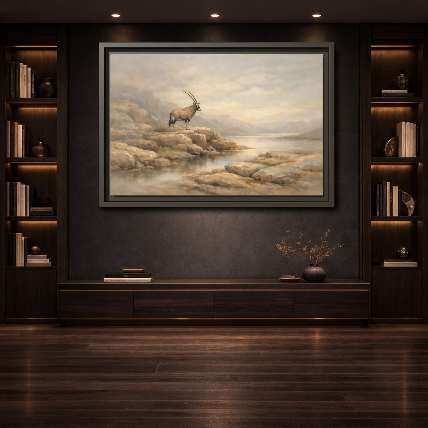 Mockup 3. Nature Oryx Brown And Grey Landscape shown as stretched canvas wall art