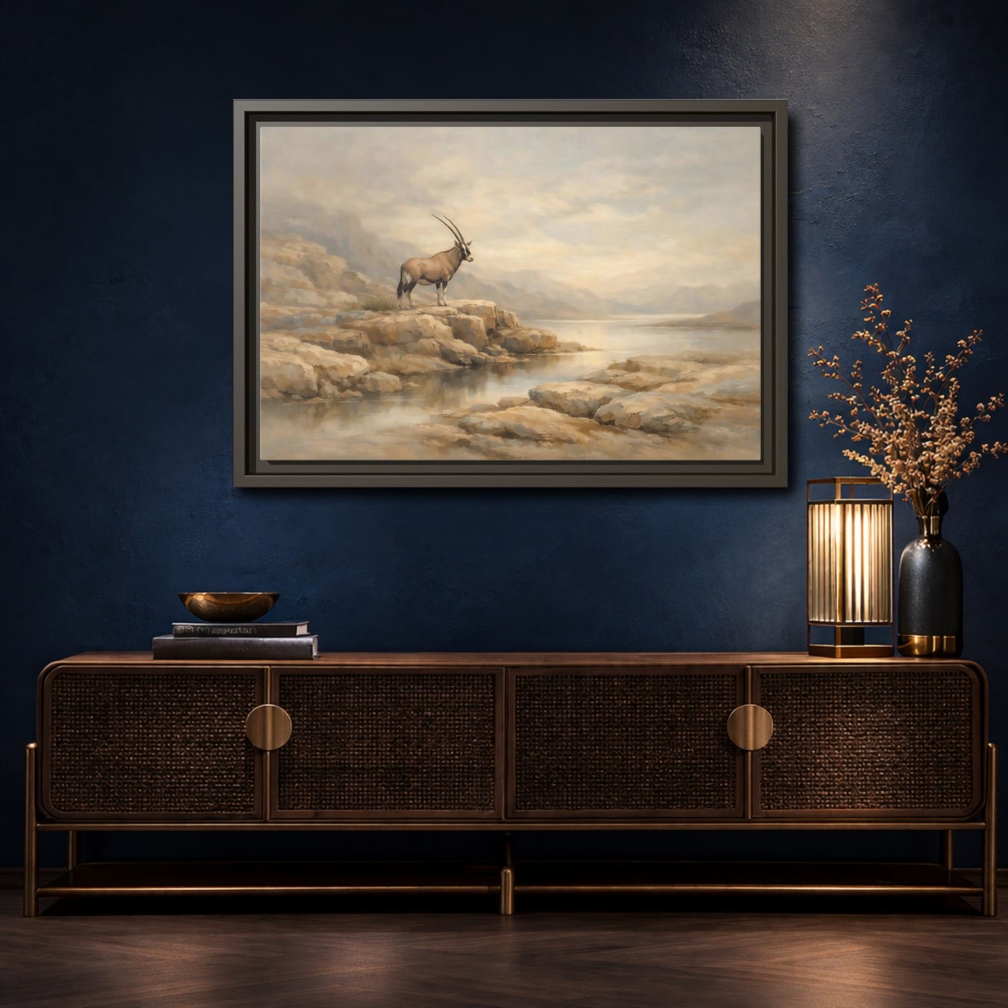 Mockup 4. Nature Oryx Brown And Grey Landscape shown as stretched canvas wall art