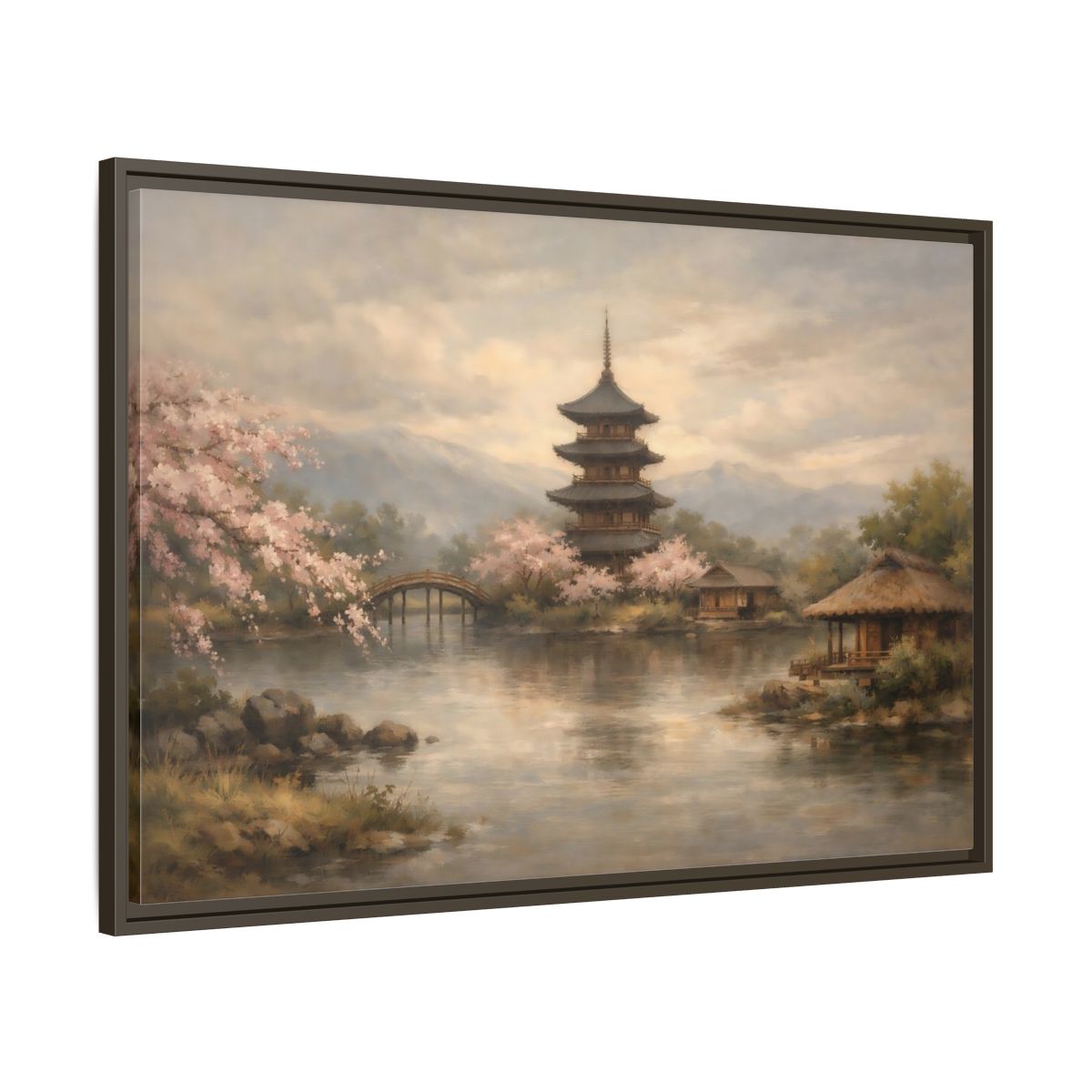 Side Mockup 9. Nature Pagoda Japanese Pagoda Pink shown as stretched canvas wall art