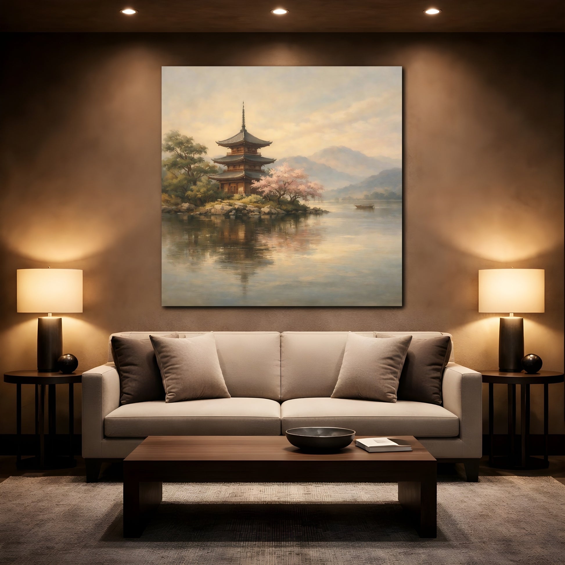 Mockup 2. Nature Pagoda Pagoda Landscape shown as stretched canvas wall art