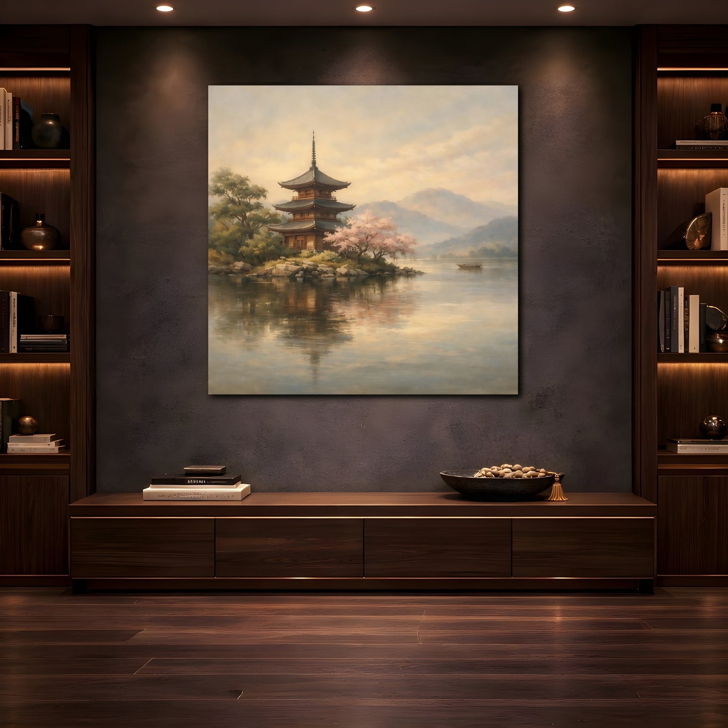 Mockup 4. Nature Pagoda Pagoda Landscape shown as stretched canvas wall art
