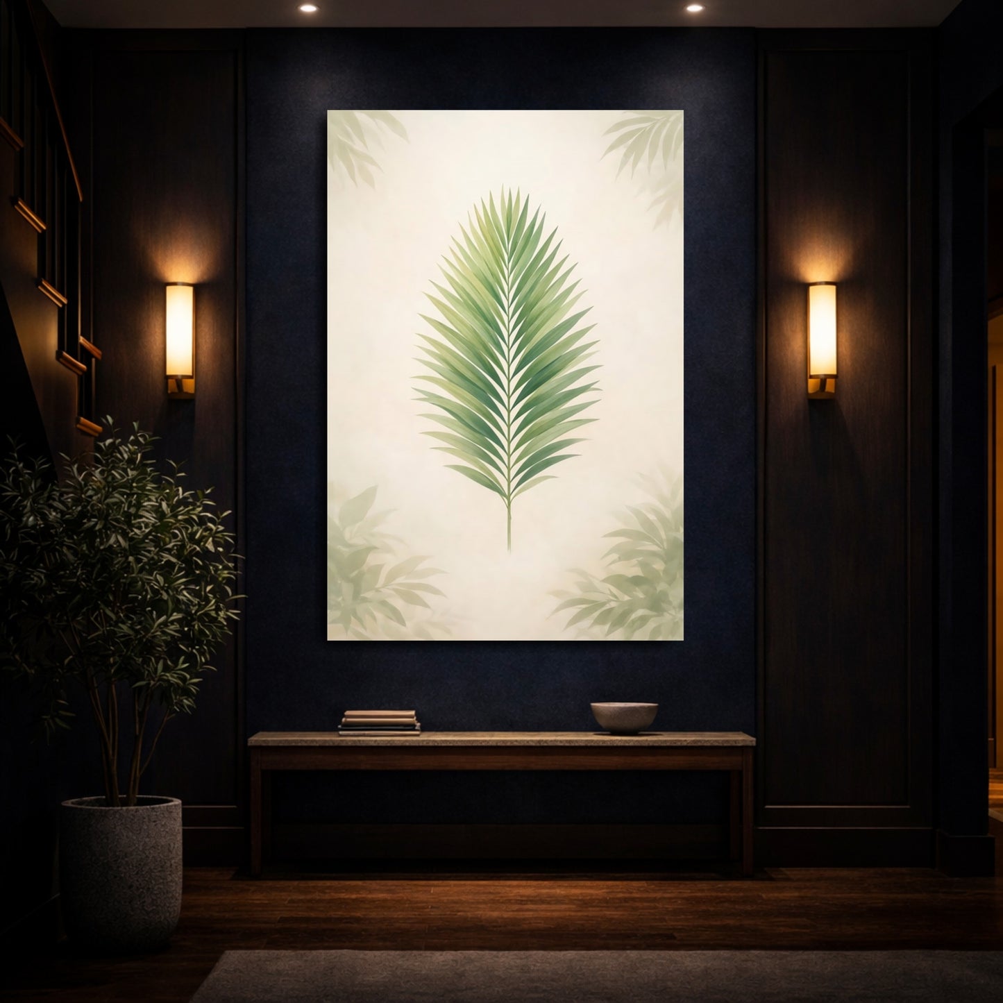 Nature Palm Leaf Green Palm Leaf shown as front canvas room wall art
