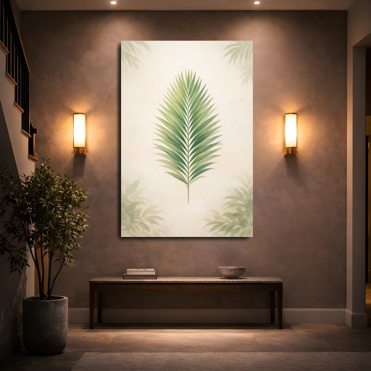 Nature Palm Leaf Green Palm Leaf shown as front canvas room wall art