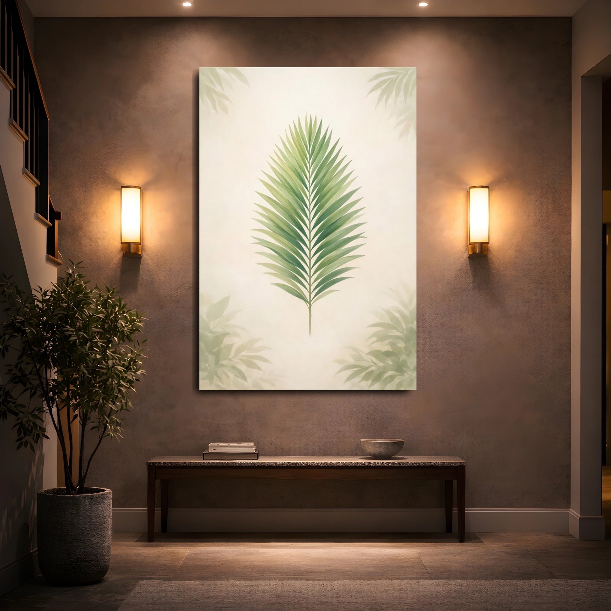 Nature Palm Leaf Green Palm Leaf shown as front canvas room wall art