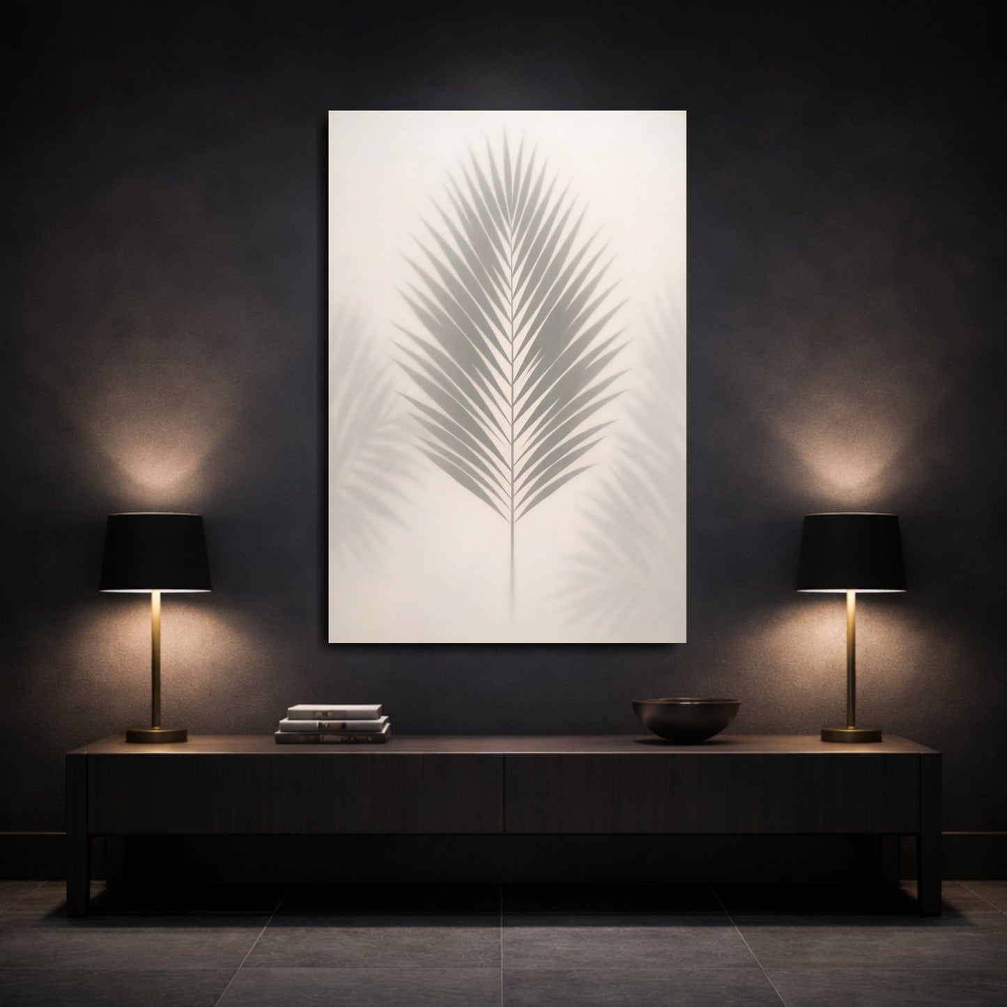 Nature Palm Shadow Palm Shadow Beige shown as front canvas room wall art