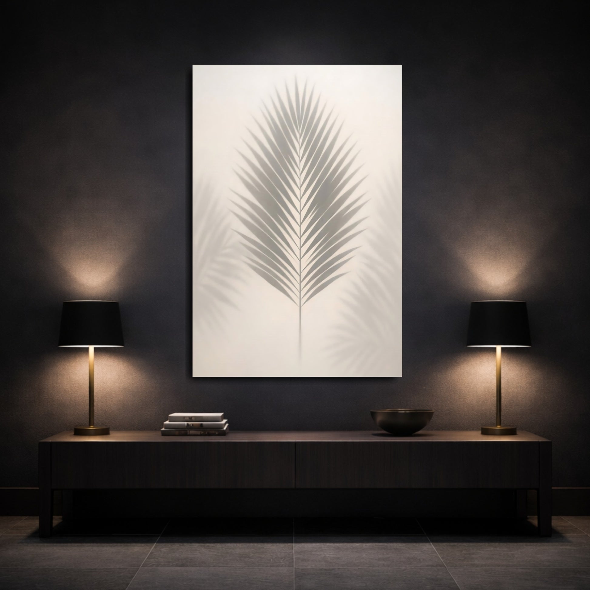 Nature Palm Shadow Palm Shadow Beige shown as front canvas room wall art