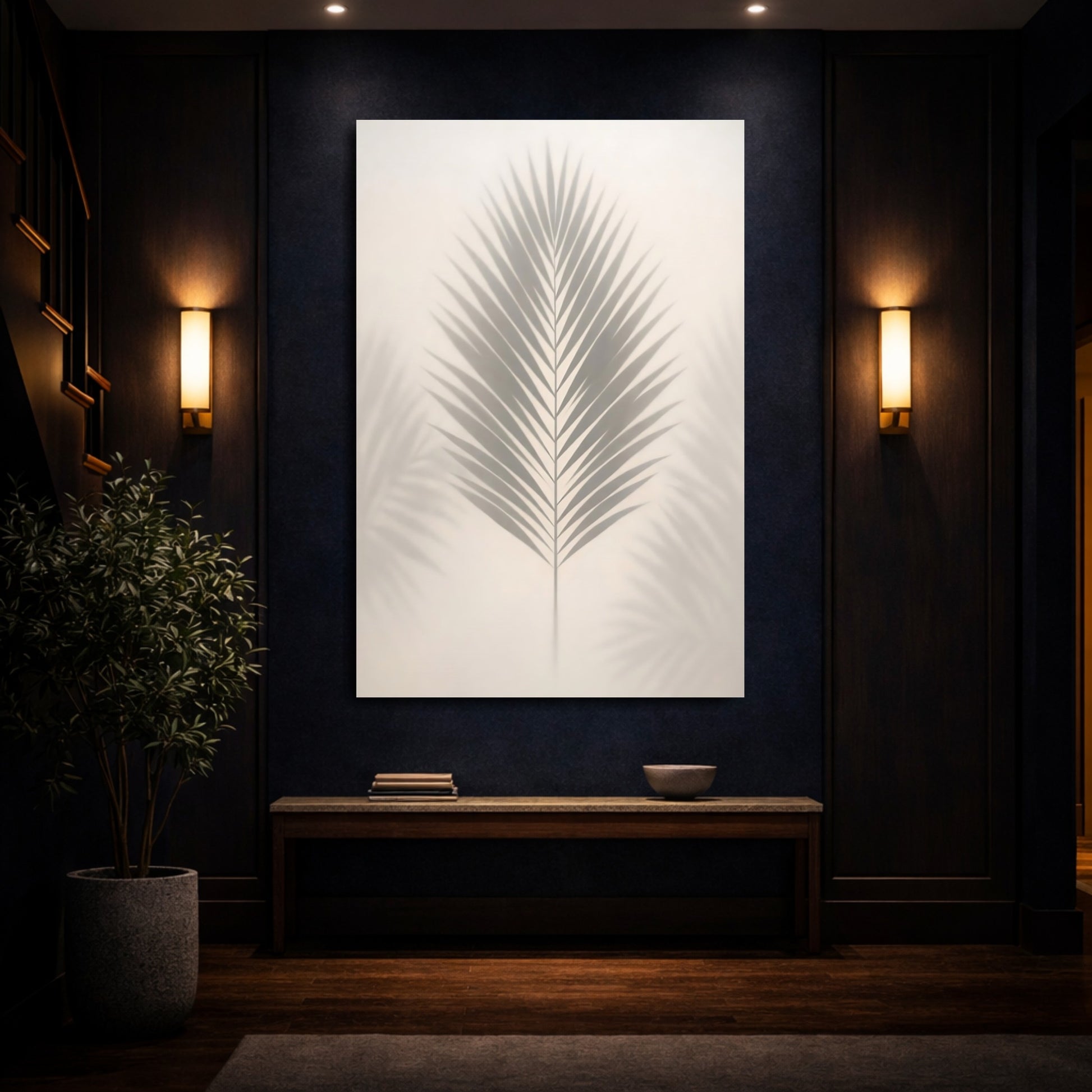 Nature Palm Shadow Palm Shadow Beige shown as front canvas room wall art